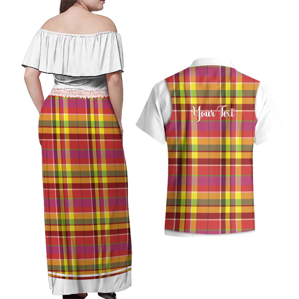 Personalized Dominica Creole Day Couples Matching Off Shoulder Maxi Dress and Hawaiian Shirt Jounen Kweyol Red Madras Proud - Wonder Print Shop