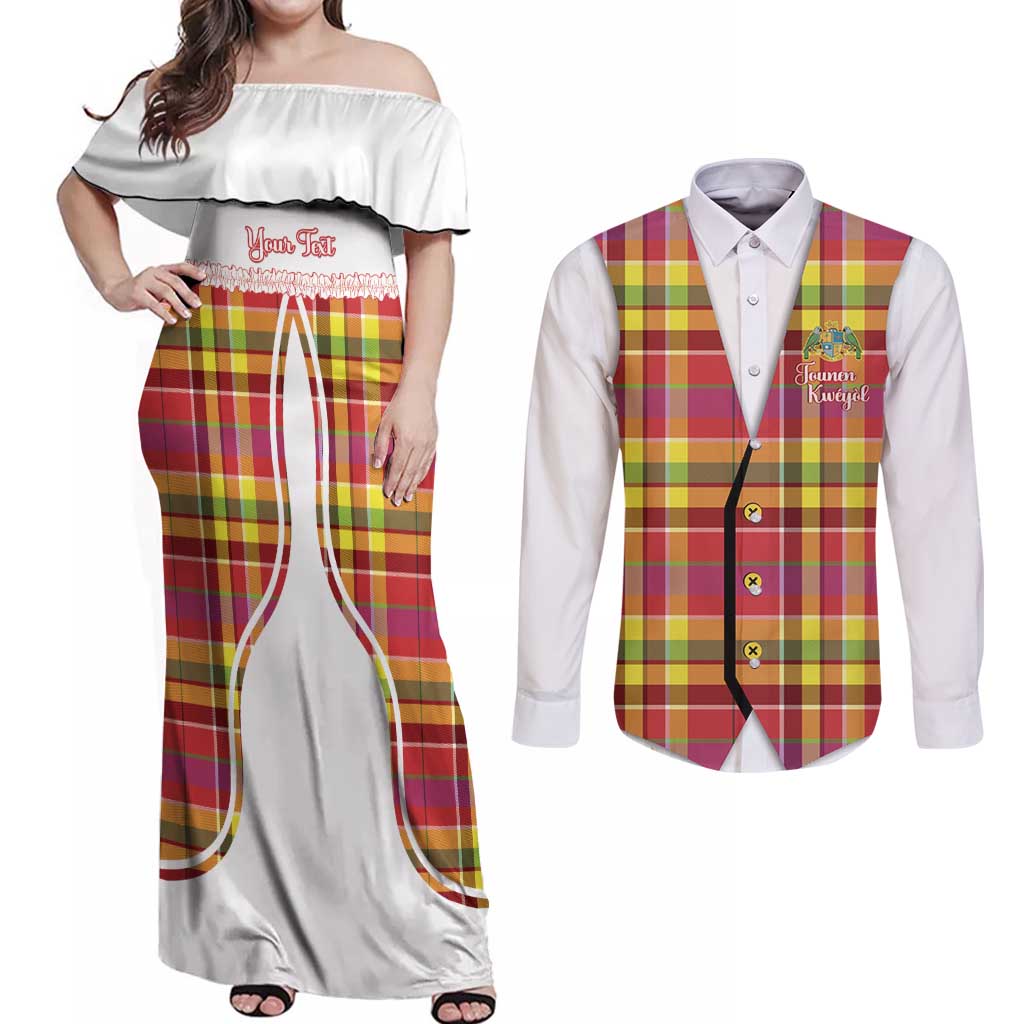 Personalized Dominica Creole Day Couples Matching Off Shoulder Maxi Dress and Long Sleeve Button Shirt Jounen Kweyol Red Madras Proud - Wonder Print Shop