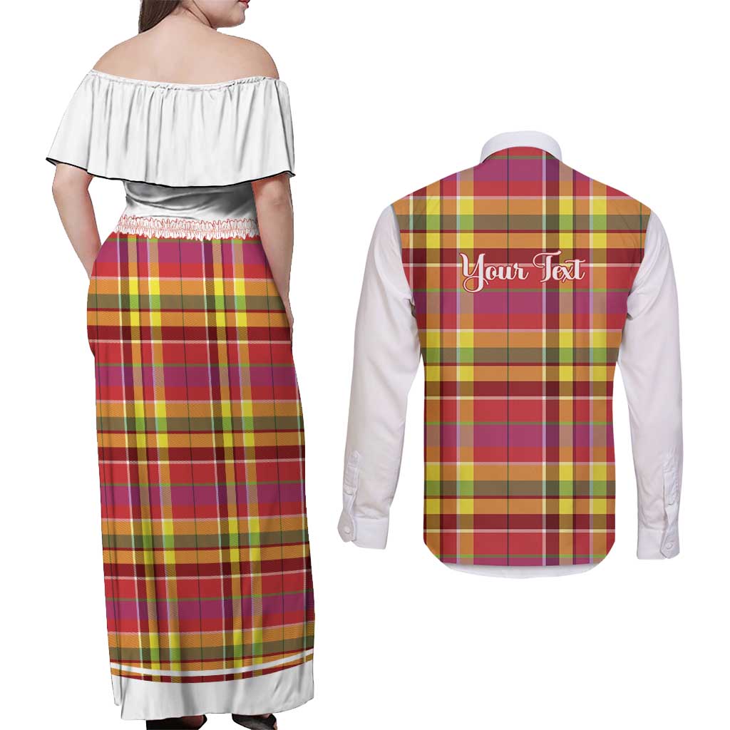 Personalized Dominica Creole Day Couples Matching Off Shoulder Maxi Dress and Long Sleeve Button Shirt Jounen Kweyol Red Madras Proud - Wonder Print Shop