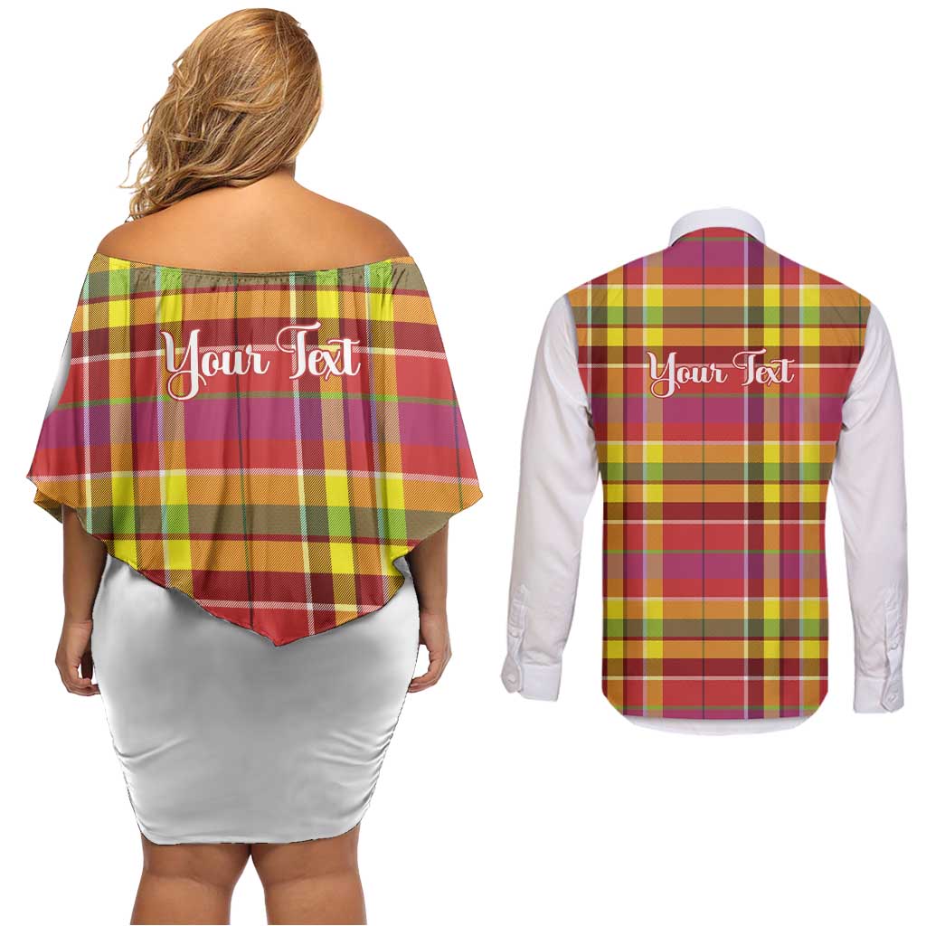 Personalized Dominica Creole Day Couples Matching Off Shoulder Short Dress and Long Sleeve Button Shirt Jounen Kweyol Red Madras Proud - Wonder Print Shop