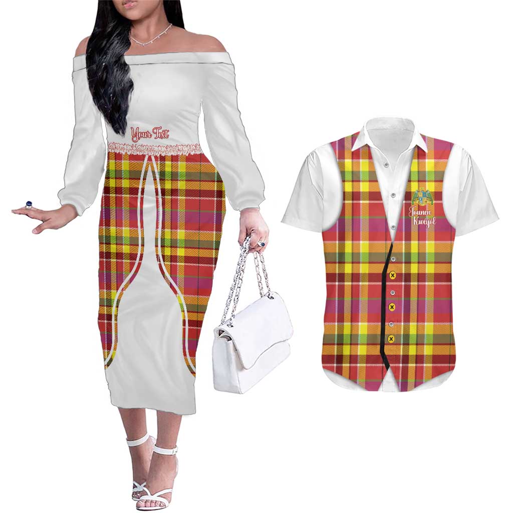 Personalized Dominica Creole Day Couples Matching Off The Shoulder Long Sleeve Dress and Hawaiian Shirt Jounen Kweyol Red Madras Proud - Wonder Print Shop