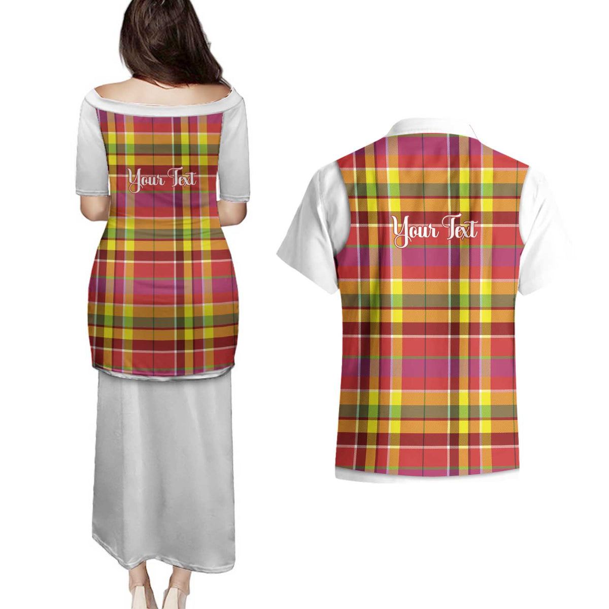 Personalized Dominica Creole Day Couples Matching Puletasi and Hawaiian Shirt Jounen Kweyol Red Madras Proud - Wonder Print Shop