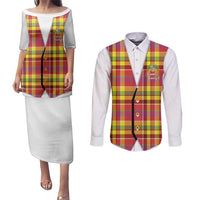 Personalized Dominica Creole Day Couples Matching Puletasi and Long Sleeve Button Shirt Jounen Kweyol Red Madras Proud - Wonder Print Shop