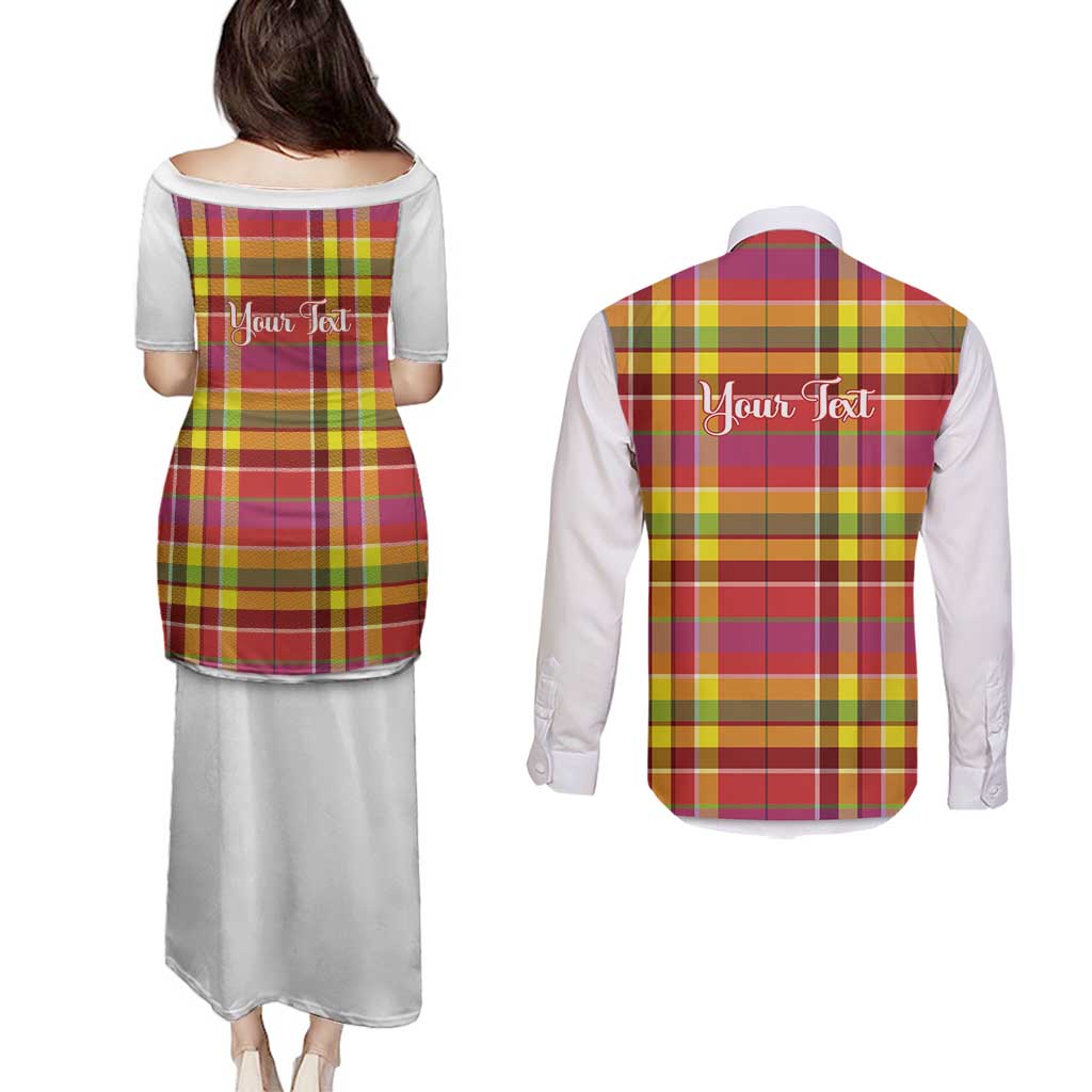 Personalized Dominica Creole Day Couples Matching Puletasi and Long Sleeve Button Shirt Jounen Kweyol Red Madras Proud - Wonder Print Shop