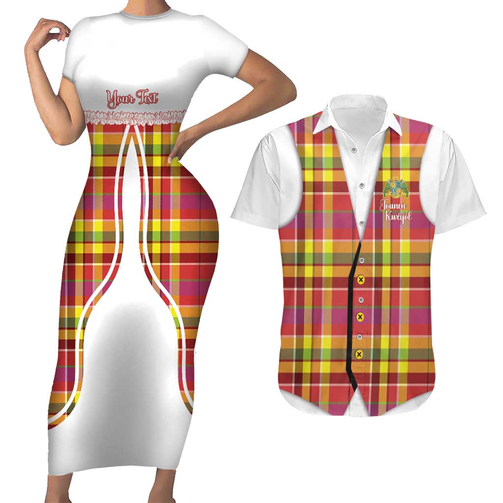 Personalized Dominica Creole Day Couples Matching Short Sleeve Bodycon Dress and Hawaiian Shirt Jounen Kweyol Red Madras Proud - Wonder Print Shop