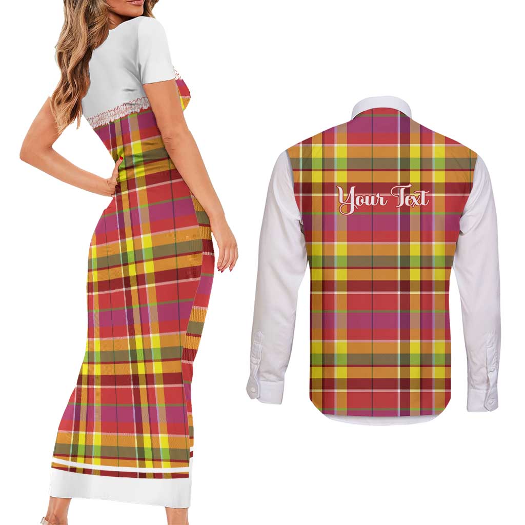 Personalized Dominica Creole Day Couples Matching Short Sleeve Bodycon Dress and Long Sleeve Button Shirt Jounen Kweyol Red Madras Proud - Wonder Print Shop