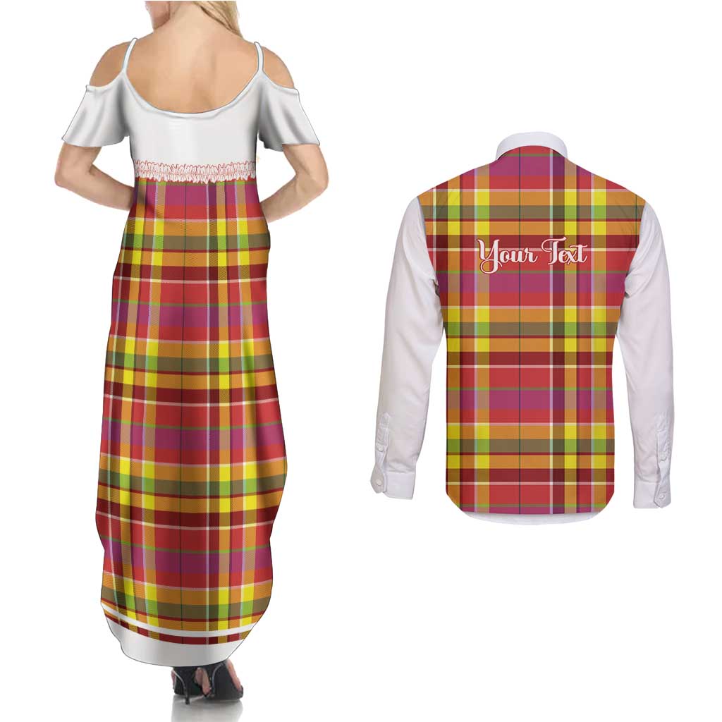 Personalized Dominica Creole Day Couples Matching Summer Maxi Dress and Long Sleeve Button Shirt Jounen Kweyol Red Madras Proud - Wonder Print Shop