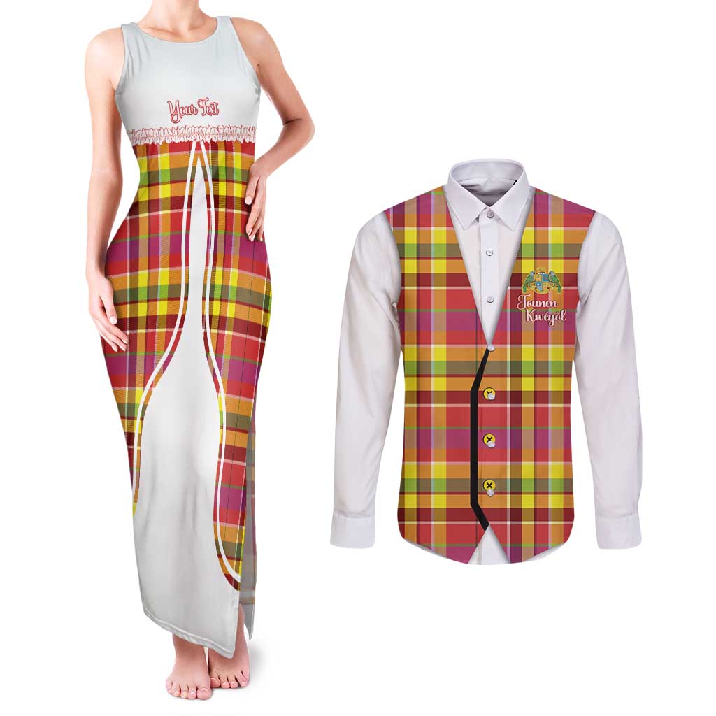 Personalized Dominica Creole Day Couples Matching Tank Maxi Dress and Long Sleeve Button Shirt Jounen Kweyol Red Madras Proud - Wonder Print Shop