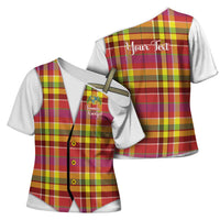 Personalized Dominica Creole Day Cross Shoulder Shirt Jounen Kweyol Red Madras Proud - Wonder Print Shop
