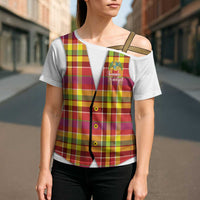 Personalized Dominica Creole Day Cross Shoulder Shirt Jounen Kweyol Red Madras Proud - Wonder Print Shop