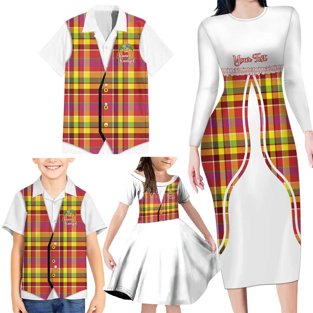 Personalized Dominica Creole Day Family Matching Long Sleeve Bodycon Dress and Hawaiian Shirt Jounen Kweyol Red Madras Proud - Wonder Print Shop