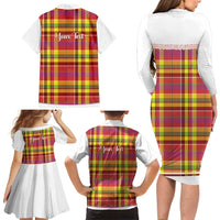 Personalized Dominica Creole Day Family Matching Long Sleeve Bodycon Dress and Hawaiian Shirt Jounen Kweyol Red Madras Proud - Wonder Print Shop