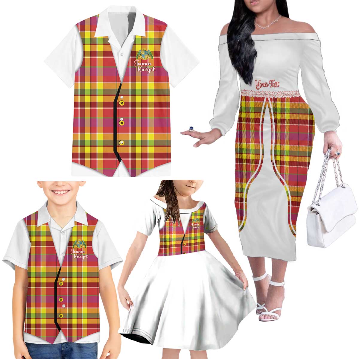 Personalized Dominica Creole Day Family Matching Off The Shoulder Long Sleeve Dress and Hawaiian Shirt Jounen Kweyol Red Madras Proud - Wonder Print Shop