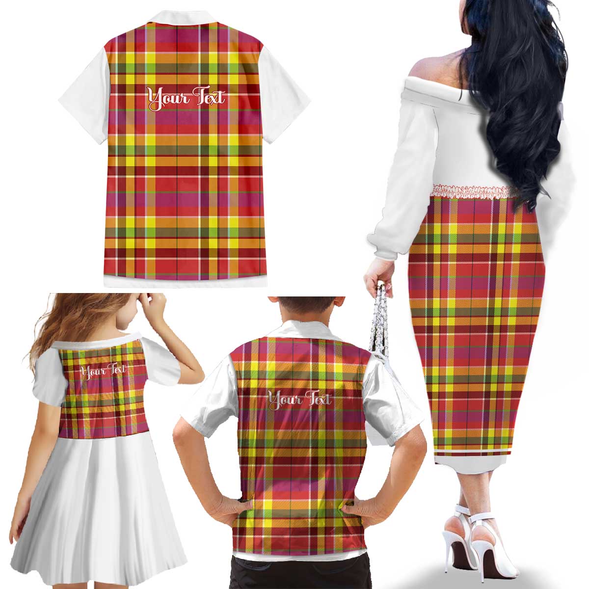 Personalized Dominica Creole Day Family Matching Off The Shoulder Long Sleeve Dress and Hawaiian Shirt Jounen Kweyol Red Madras Proud - Wonder Print Shop