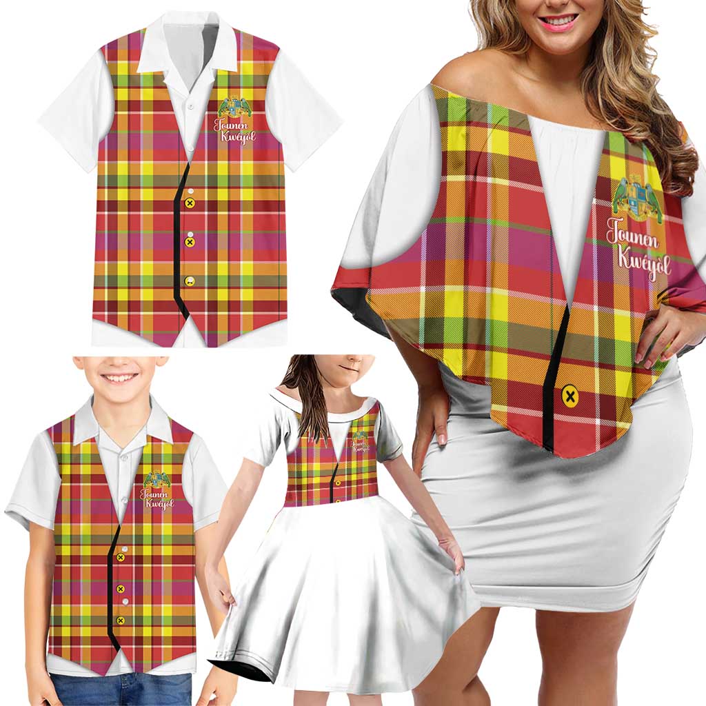 Personalized Dominica Creole Day Family Matching Off Shoulder Short Dress and Hawaiian Shirt Jounen Kweyol Red Madras Proud - Wonder Print Shop