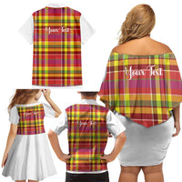 Personalized Dominica Creole Day Family Matching Off Shoulder Short Dress and Hawaiian Shirt Jounen Kweyol Red Madras Proud - Wonder Print Shop