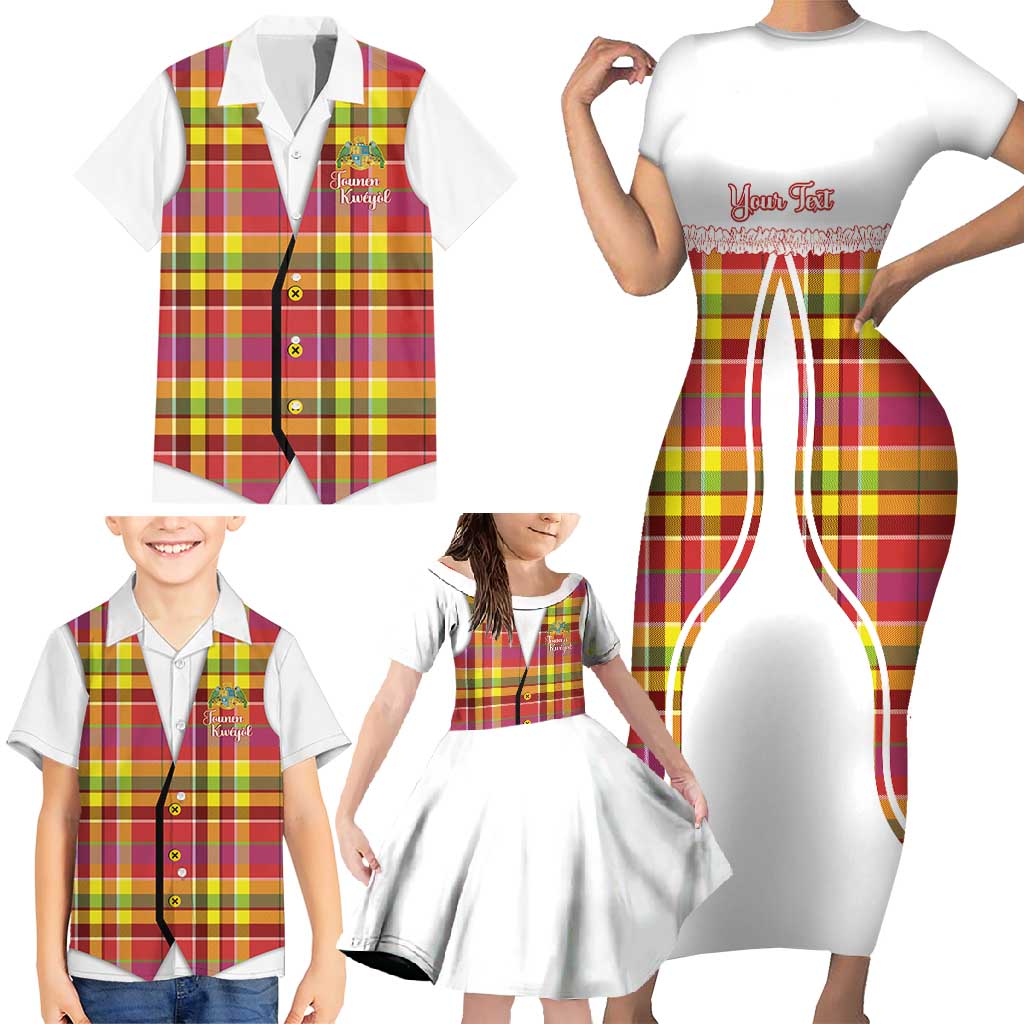 Personalized Dominica Creole Day Family Matching Short Sleeve Bodycon Dress and Hawaiian Shirt Jounen Kweyol Red Madras Proud - Wonder Print Shop