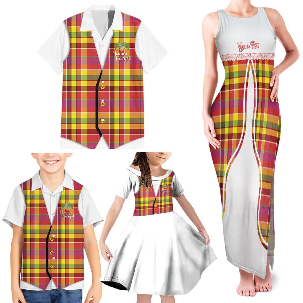 Personalized Dominica Creole Day Family Matching Tank Maxi Dress and Hawaiian Shirt Jounen Kweyol Red Madras Proud - Wonder Print Shop