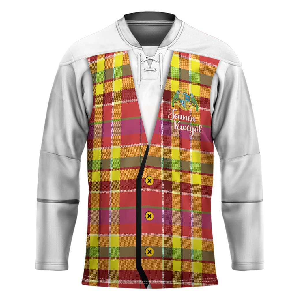 Personalized Dominica Creole Day Hockey Jersey Jounen Kweyol Red Madras Proud - Wonder Print Shop