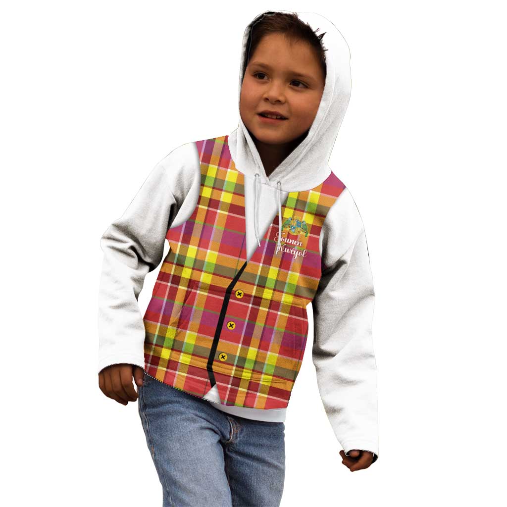 Personalized Dominica Creole Day Kid Hoodie Jounen Kweyol Red Madras Proud - Wonder Print Shop