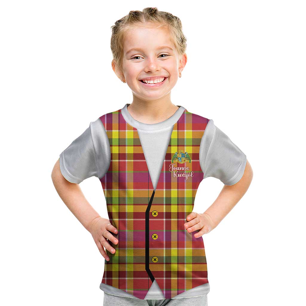 Personalized Dominica Creole Day Kid T Shirt Jounen Kweyol Red Madras Proud - Wonder Print Shop