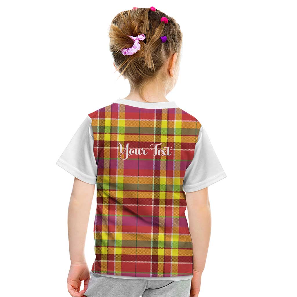 Personalized Dominica Creole Day Kid T Shirt Jounen Kweyol Red Madras Proud - Wonder Print Shop