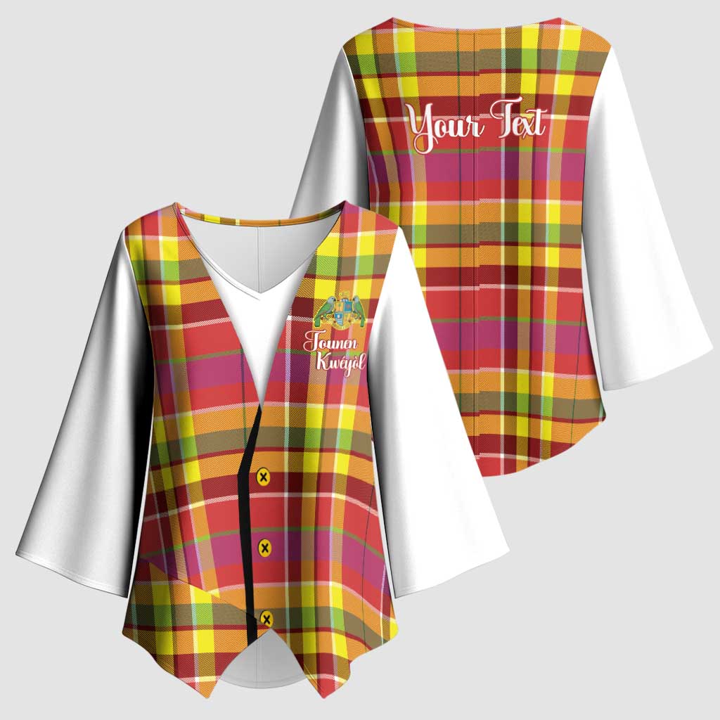 Personalized Dominica Creole Day Kimono Sleeve Blouse Jounen Kweyol Red Madras Proud - Wonder Print Shop