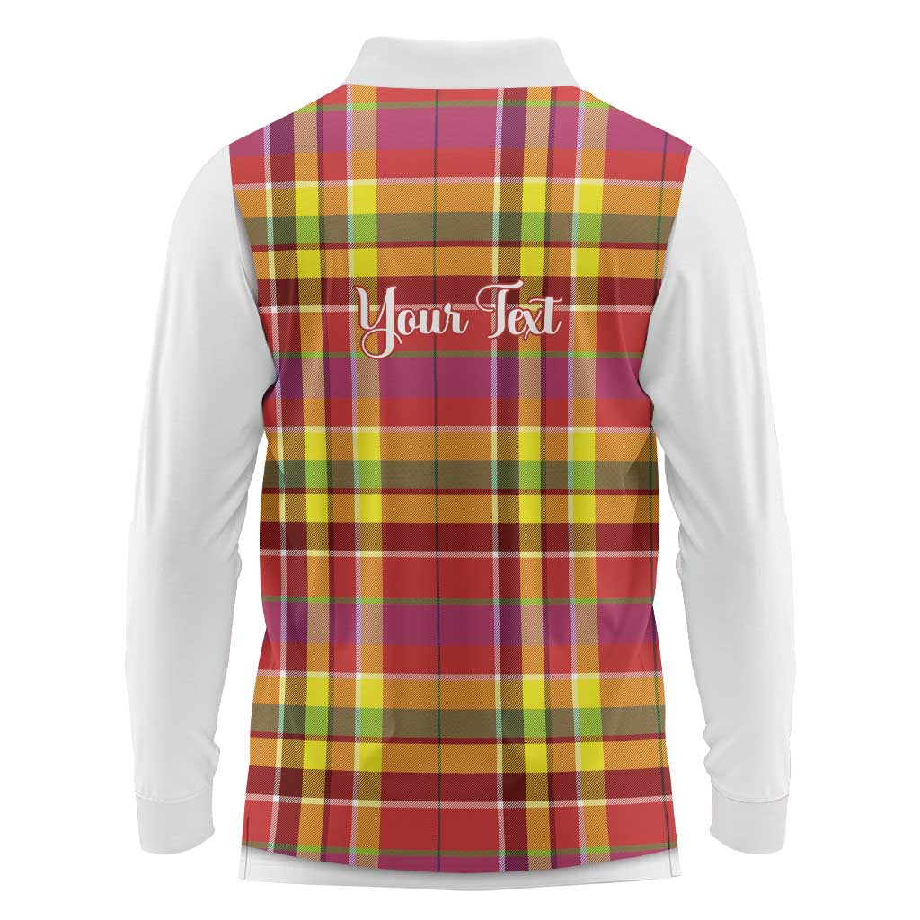 Personalized Dominica Creole Day Long Sleeve Polo Shirt Jounen Kweyol Red Madras Proud - Wonder Print Shop