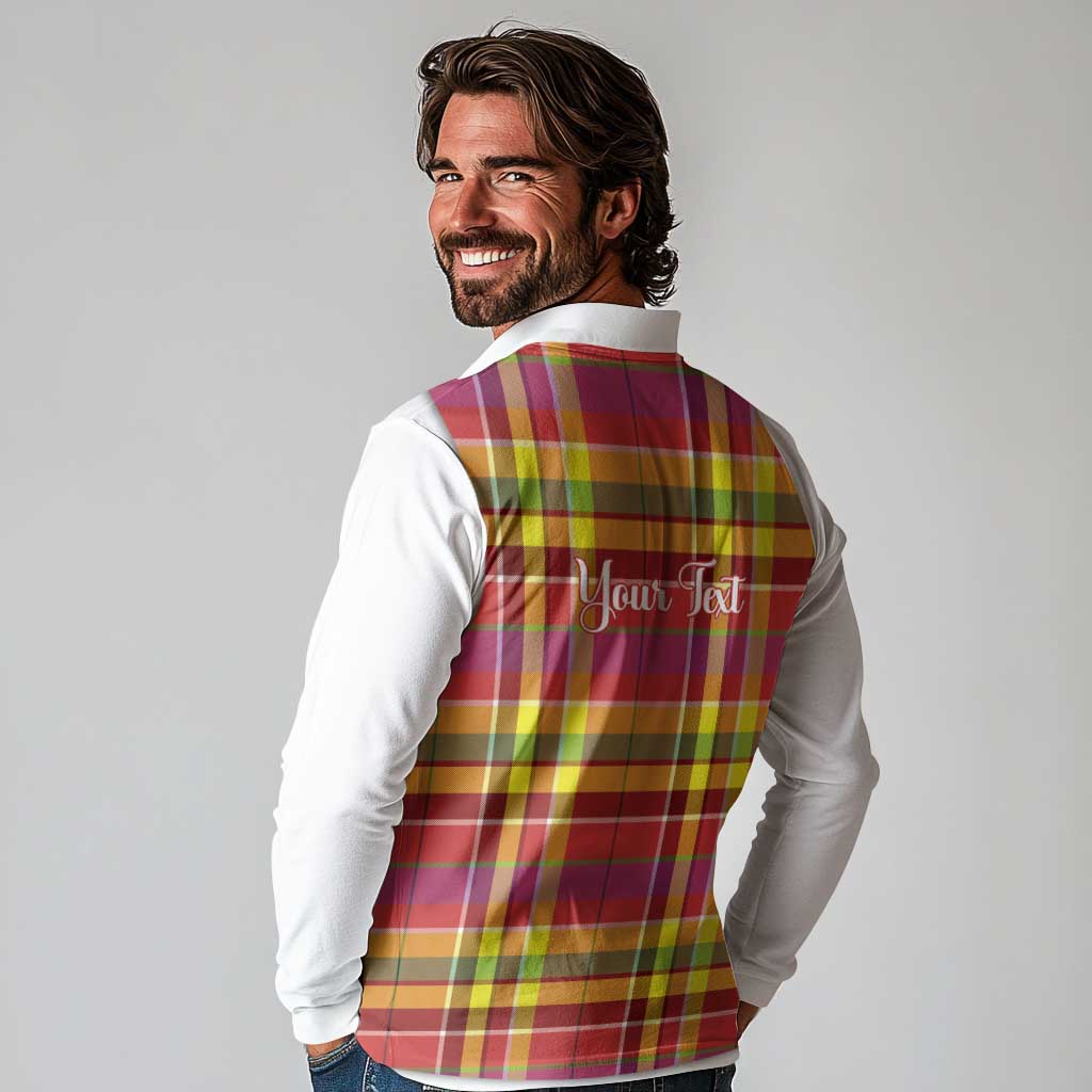 Personalized Dominica Creole Day Long Sleeve Polo Shirt Jounen Kweyol Red Madras Proud - Wonder Print Shop