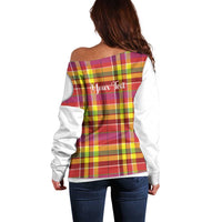 Personalized Dominica Creole Day Off Shoulder Sweater Jounen Kweyol Red Madras Proud - Wonder Print Shop