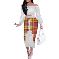 Personalized Dominica Creole Day Off The Shoulder Long Sleeve Dress Jounen Kweyol Red Madras Proud - Wonder Print Shop