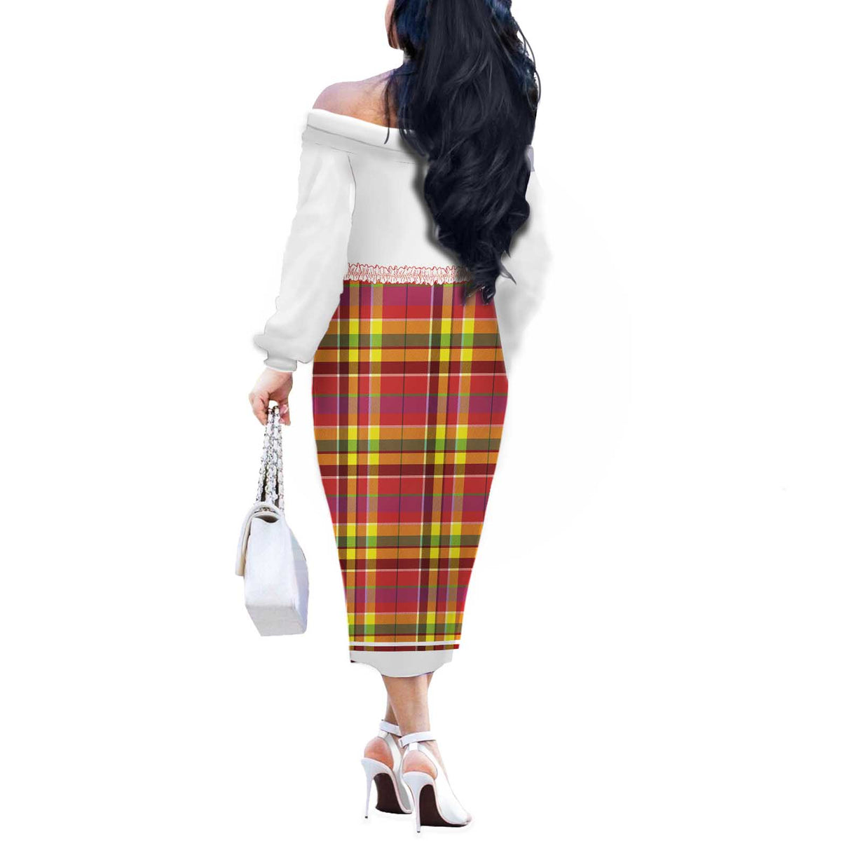 Personalized Dominica Creole Day Off The Shoulder Long Sleeve Dress Jounen Kweyol Red Madras Proud - Wonder Print Shop