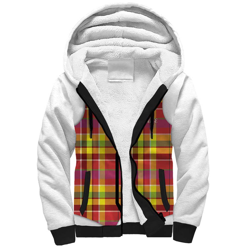 Personalized Dominica Creole Day Sherpa Hoodie Jounen Kweyol Red Madras Proud - Wonder Print Shop