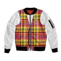 Personalized Dominica Creole Day Sleeve Zip Bomber Jacket Jounen Kweyol Red Madras Proud - Wonder Print Shop