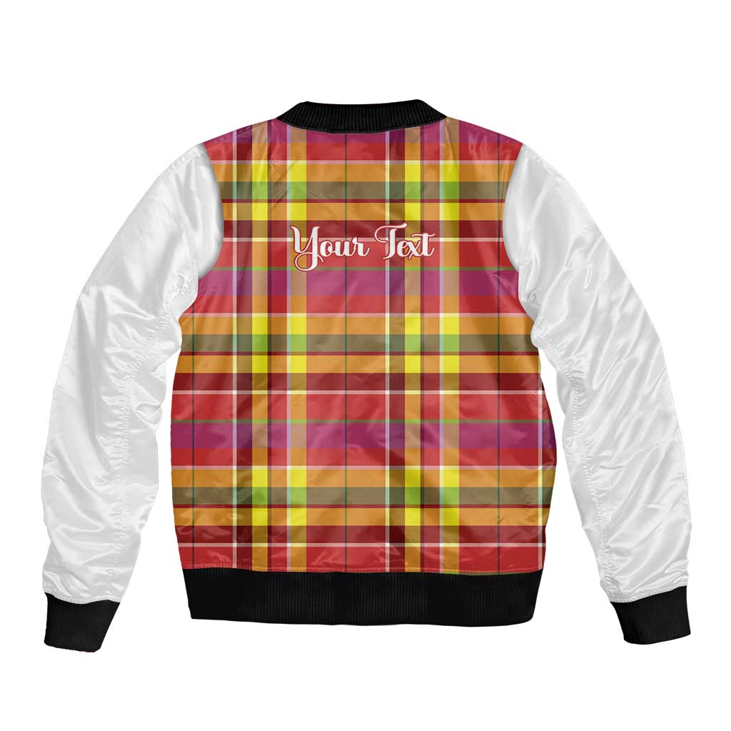 Personalized Dominica Creole Day Sleeve Zip Bomber Jacket Jounen Kweyol Red Madras Proud - Wonder Print Shop