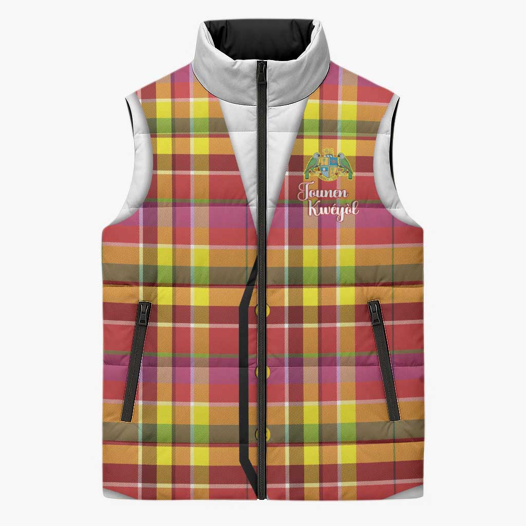 Personalized Dominica Creole Day Sleeveless Puffer Jacket Jounen Kweyol Red Madras Proud - Wonder Print Shop