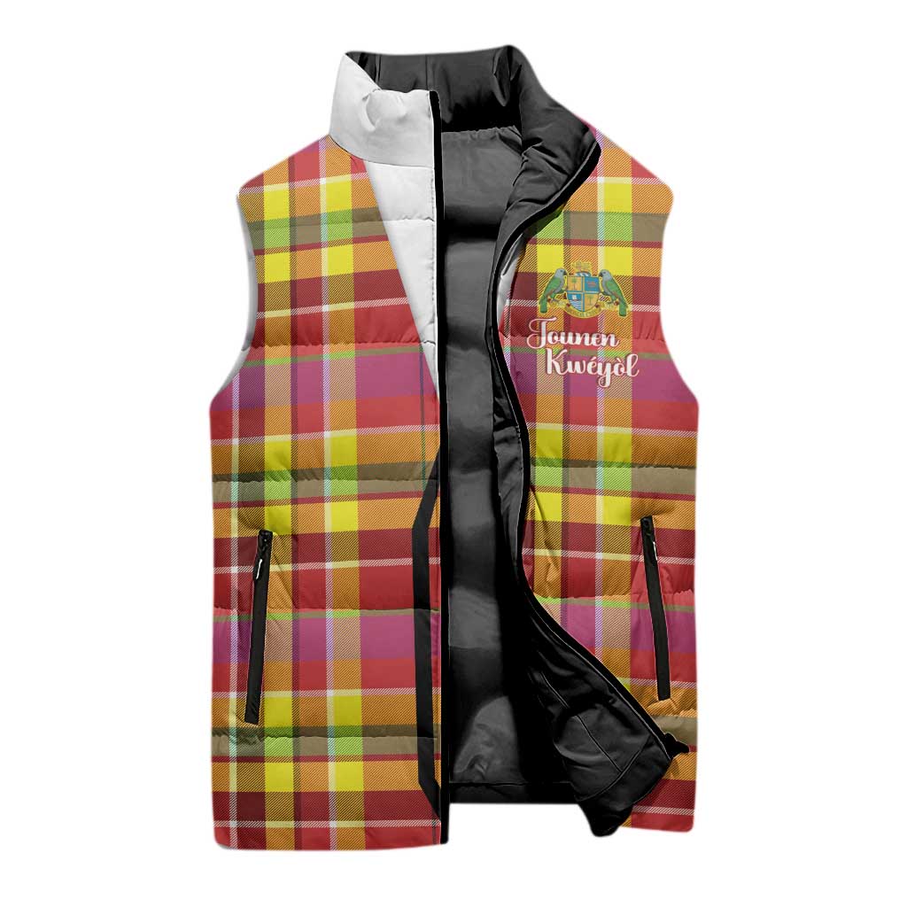Personalized Dominica Creole Day Sleeveless Puffer Jacket Jounen Kweyol Red Madras Proud - Wonder Print Shop