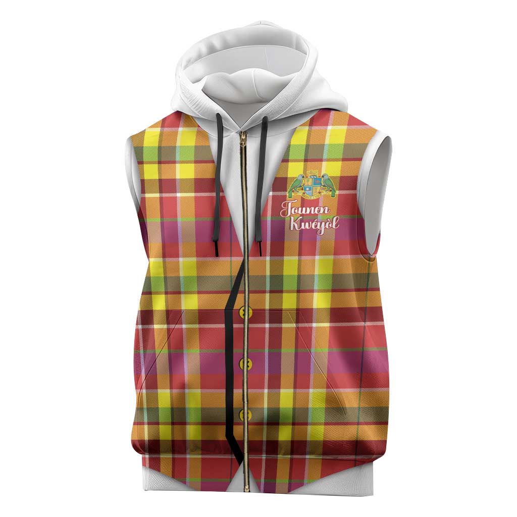 Personalized Dominica Creole Day Sleeveless Zip Hoodie Jounen Kweyol Red Madras Proud - Wonder Print Shop