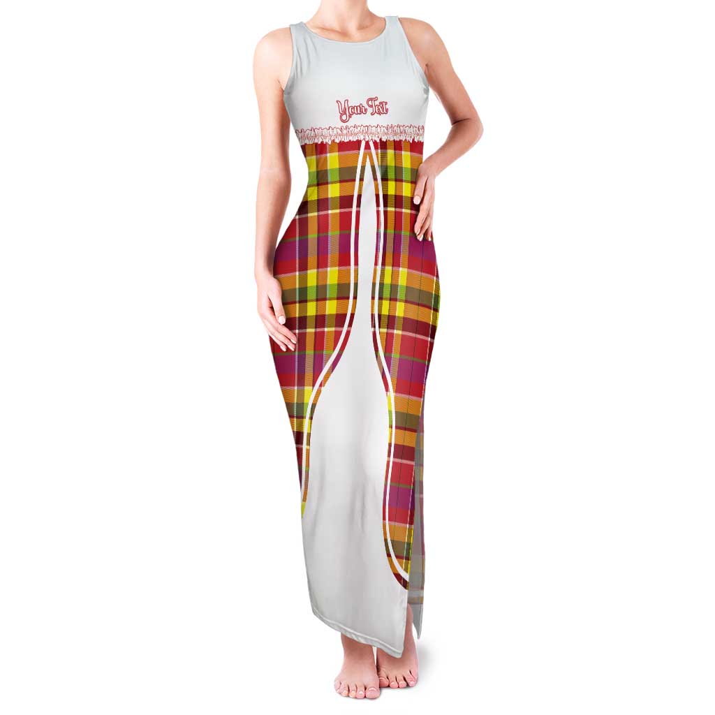 Personalized Dominica Creole Day Tank Maxi Dress Jounen Kweyol Red Madras Proud - Wonder Print Shop