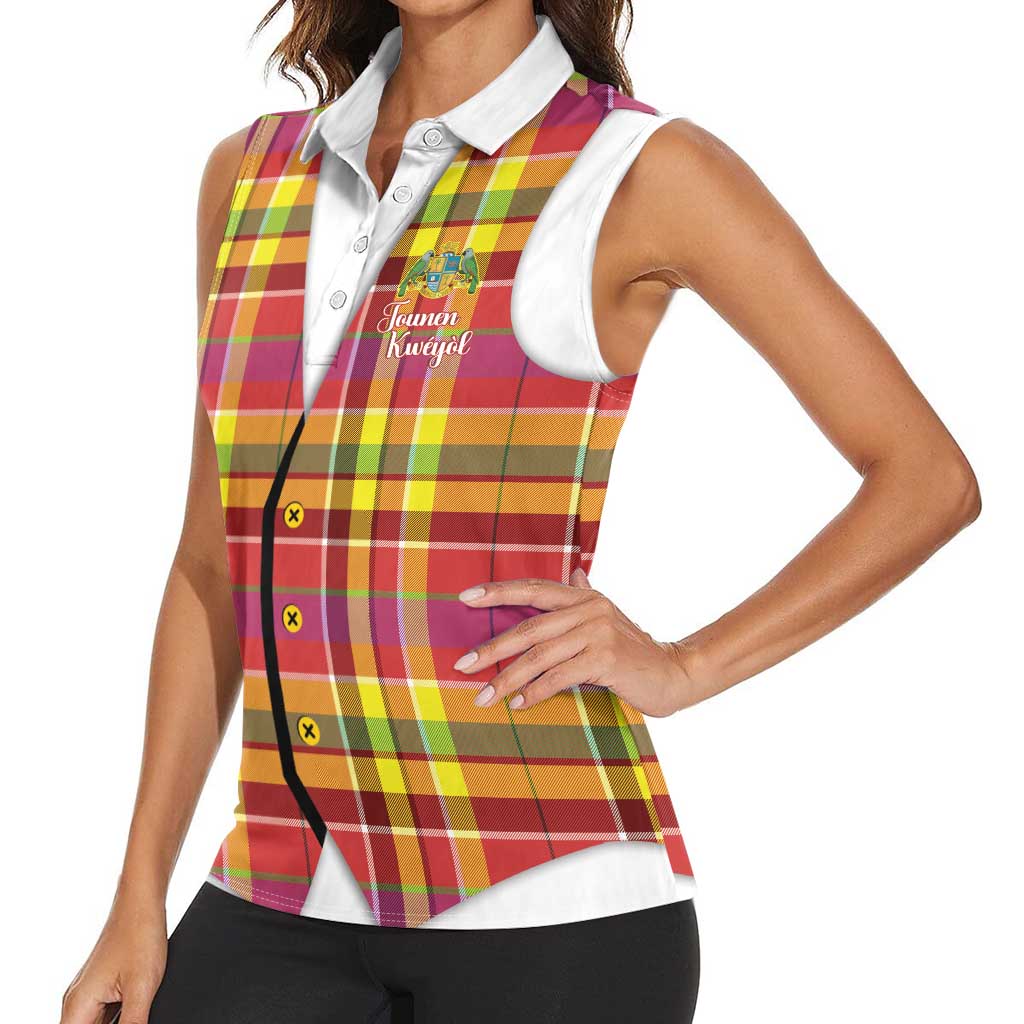Personalized Dominica Creole Day Women Sleeveless Polo Shirt Jounen Kweyol Red Madras Proud - Wonder Print Shop