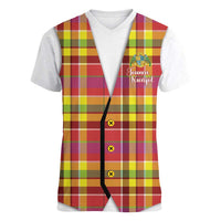 Personalized Dominica Creole Day Women V-Neck T-Shirt Jounen Kweyol Red Madras Proud - Wonder Print Shop