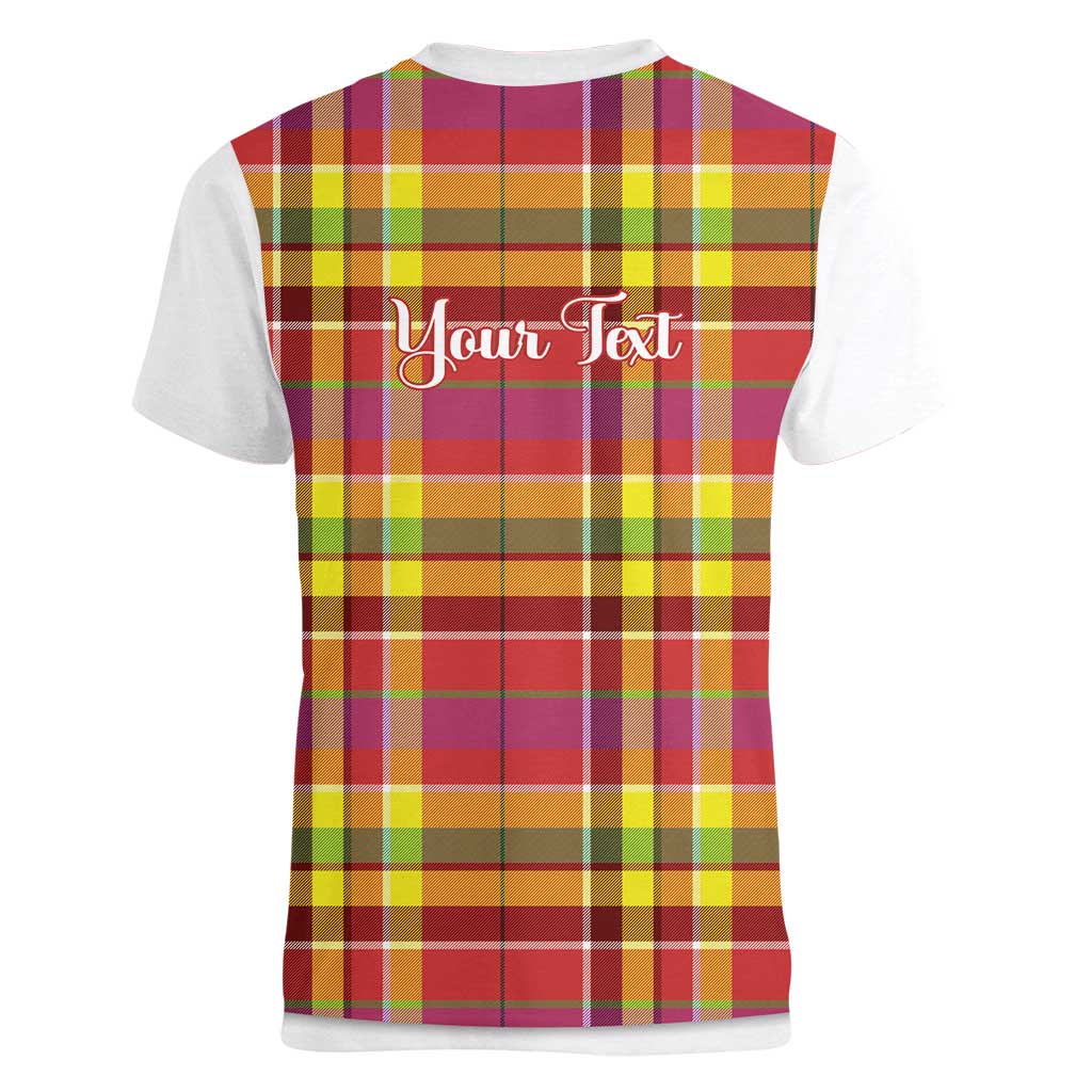 Personalized Dominica Creole Day Women V-Neck T-Shirt Jounen Kweyol Red Madras Proud - Wonder Print Shop