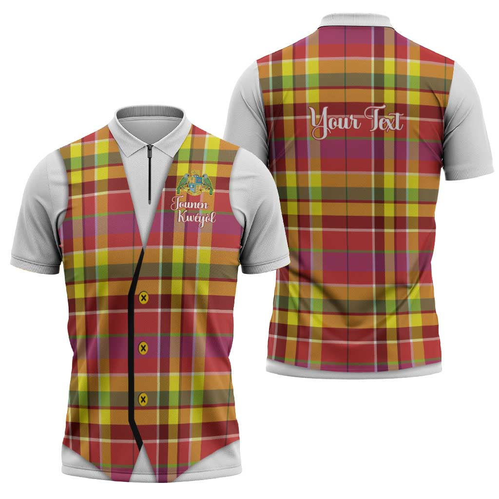 Personalized Dominica Creole Day Zipper Polo Shirt Jounen Kweyol Red Madras Proud - Wonder Print Shop