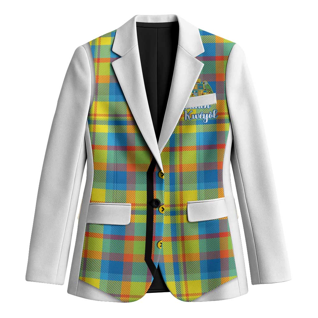 Personalized Dominica Creole Day Blazer Jounen Kweyol Blue Madras Proud - Wonder Print Shop