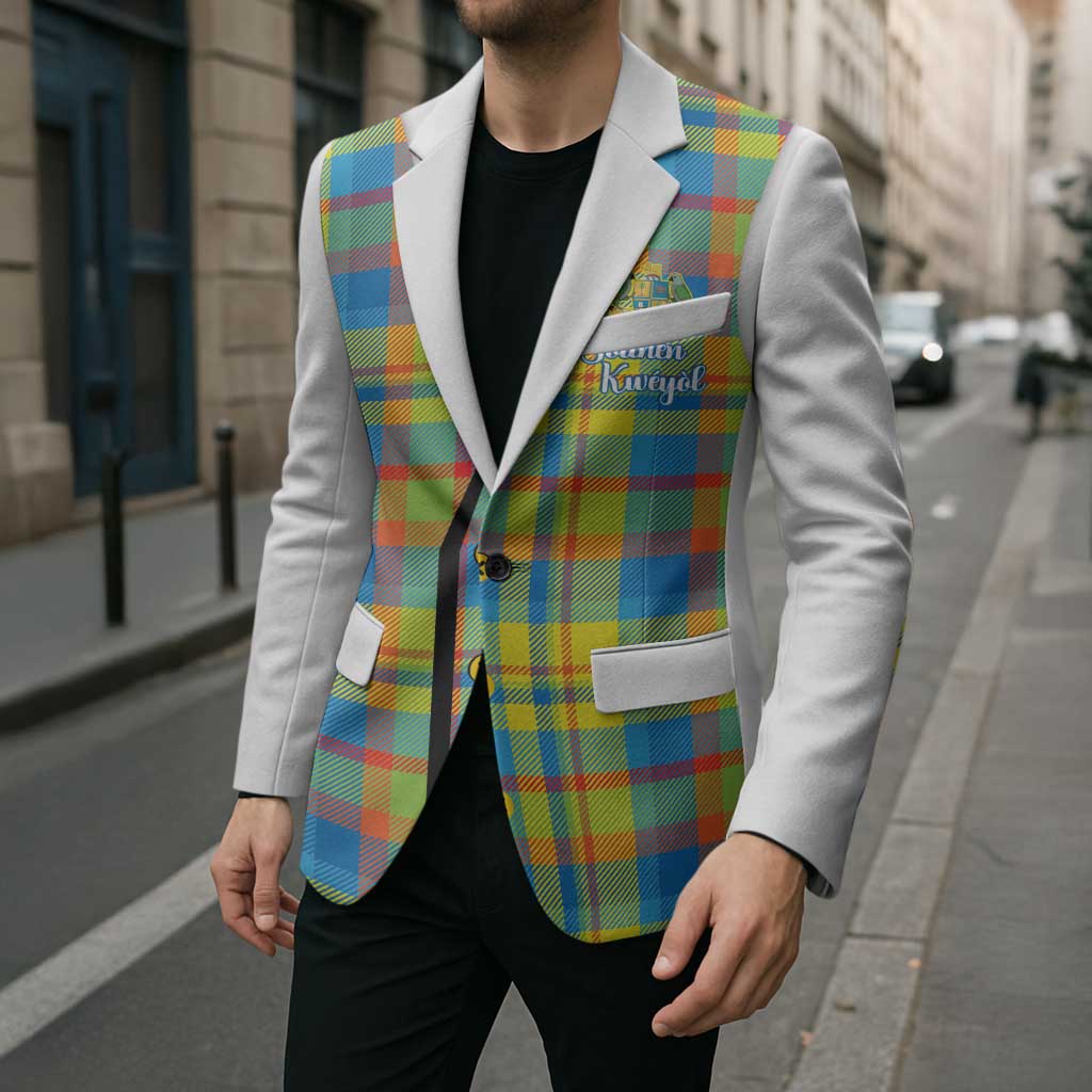 Personalized Dominica Creole Day Blazer Jounen Kweyol Blue Madras Proud - Wonder Print Shop