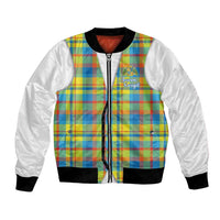 Personalized Dominica Creole Day Bomber Jacket Jounen Kweyol Blue Madras Proud - Wonder Print Shop
