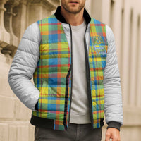 Personalized Dominica Creole Day Bomber Puffer Jacket Jounen Kweyol Blue Madras Proud - Wonder Print Shop