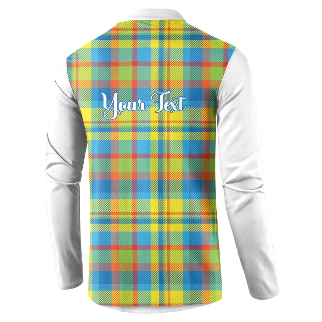 Personalized Dominica Creole Day Button Sweatshirt Jounen Kweyol Blue Madras Proud - Wonder Print Shop