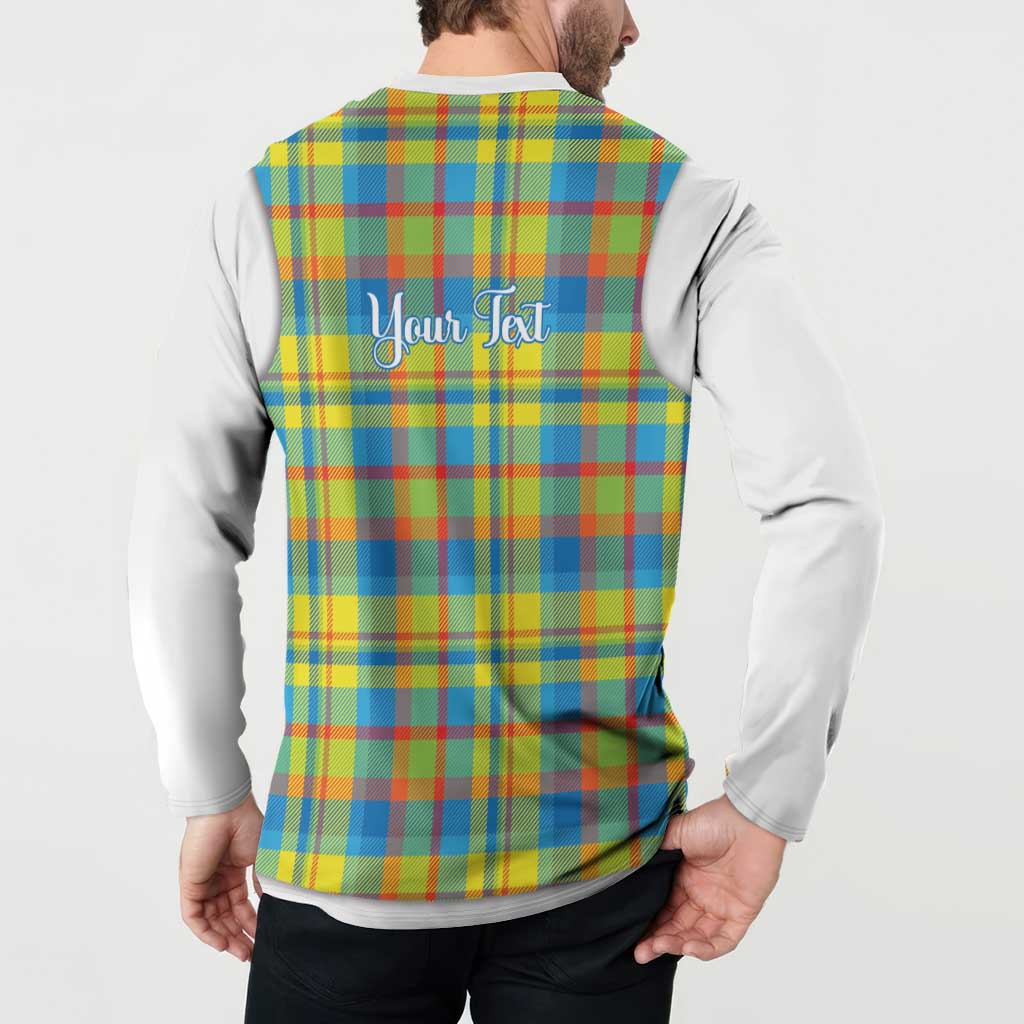 Personalized Dominica Creole Day Button Sweatshirt Jounen Kweyol Blue Madras Proud - Wonder Print Shop