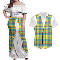 Personalized Dominica Creole Day Couples Matching Off Shoulder Maxi Dress and Hawaiian Shirt Jounen Kweyol Blue Madras Proud - Wonder Print Shop